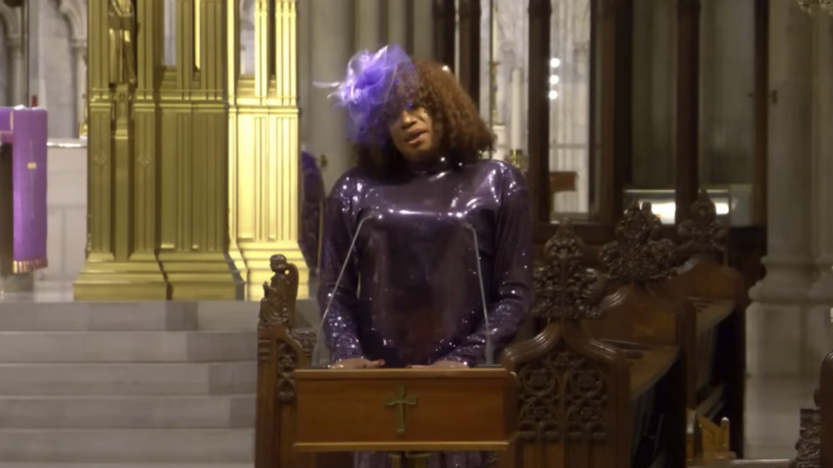 transgender person speaking at Catholic funeral